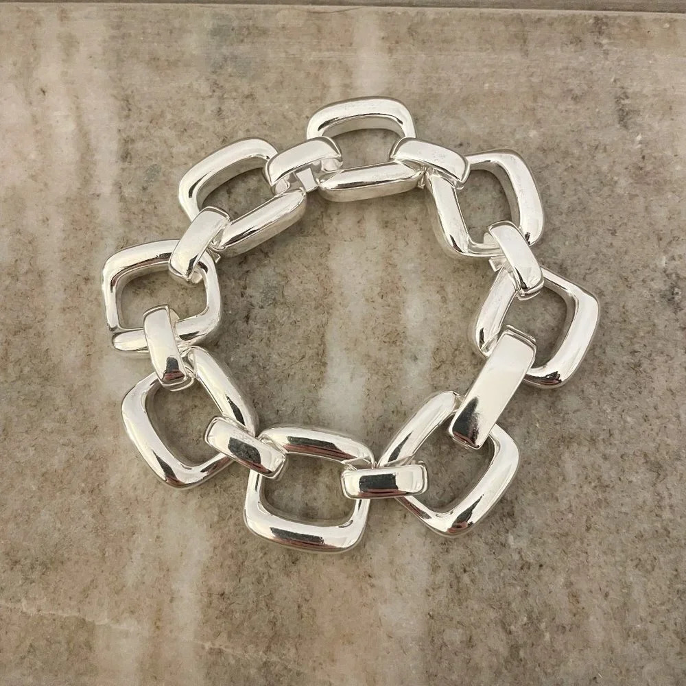 925 Sterling Silver Chunky Chain Link Bracelet Silver Large Link Bracelet - Picture 4 of 7